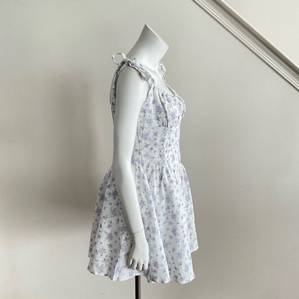 Linen Blend Olivaceous Floral Mini Dress L - Picture 10 of 11